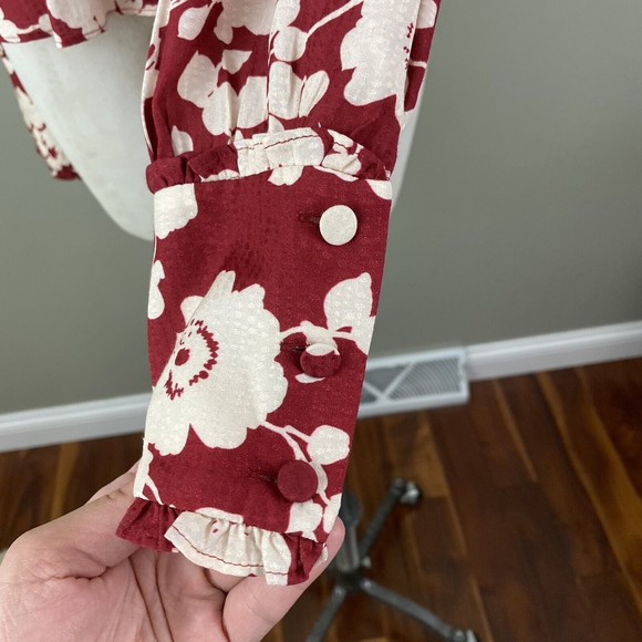 Alexis Womens Blouse Top S Red Floral Lace Up Boho Rayon Viscose Neiman Marcus - Picture 4 of 10